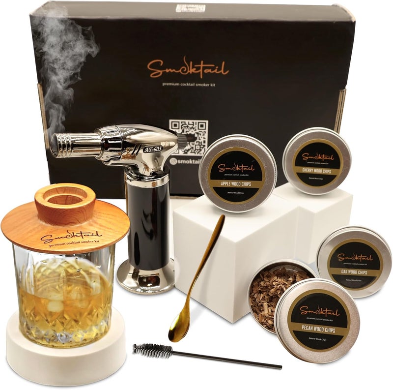 Smoktail طقم تدخين الكوكتيل الفاخر - طقم تدخين بوربون الفاخر لصنع كوكتيلات مدخنة رائعة للرجال والنساء - تجربة مزيج من البوربون والدخان (بدون بوتان)  - Image 1
